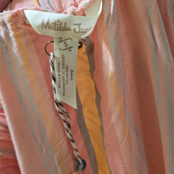 NWOT Matilda Jane Apricot Tree Striped Midi Skirt Small Tiered Tassel Tie Waist - Picture 4 of 6